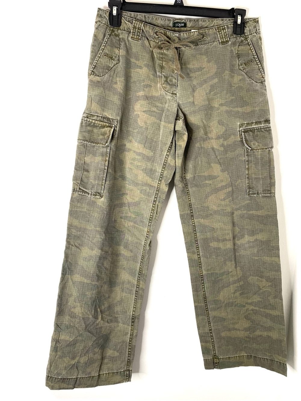 J. Crew Green Camo 100% Cotton Wide Leg Cargo Pants Drawstring Waist Utility